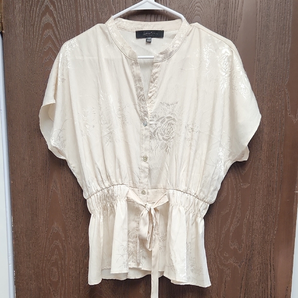 Sweet Rain Tops - Sweet Rain Cream Floral Blouse with Tie Waist